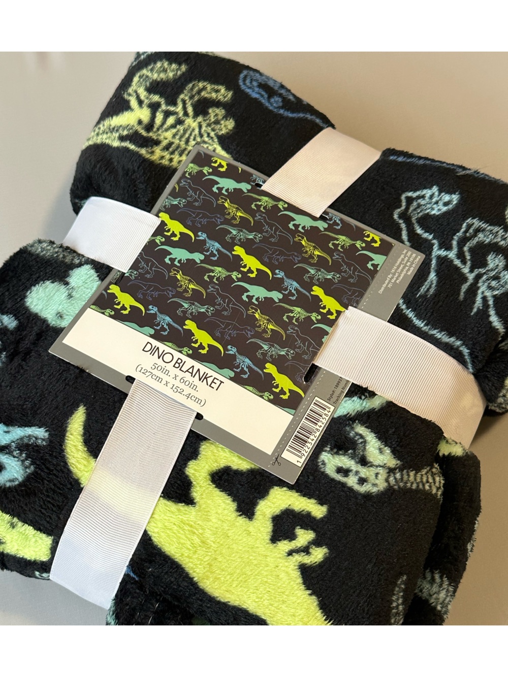 Dino Blanket - Black & Lime Plush Throw